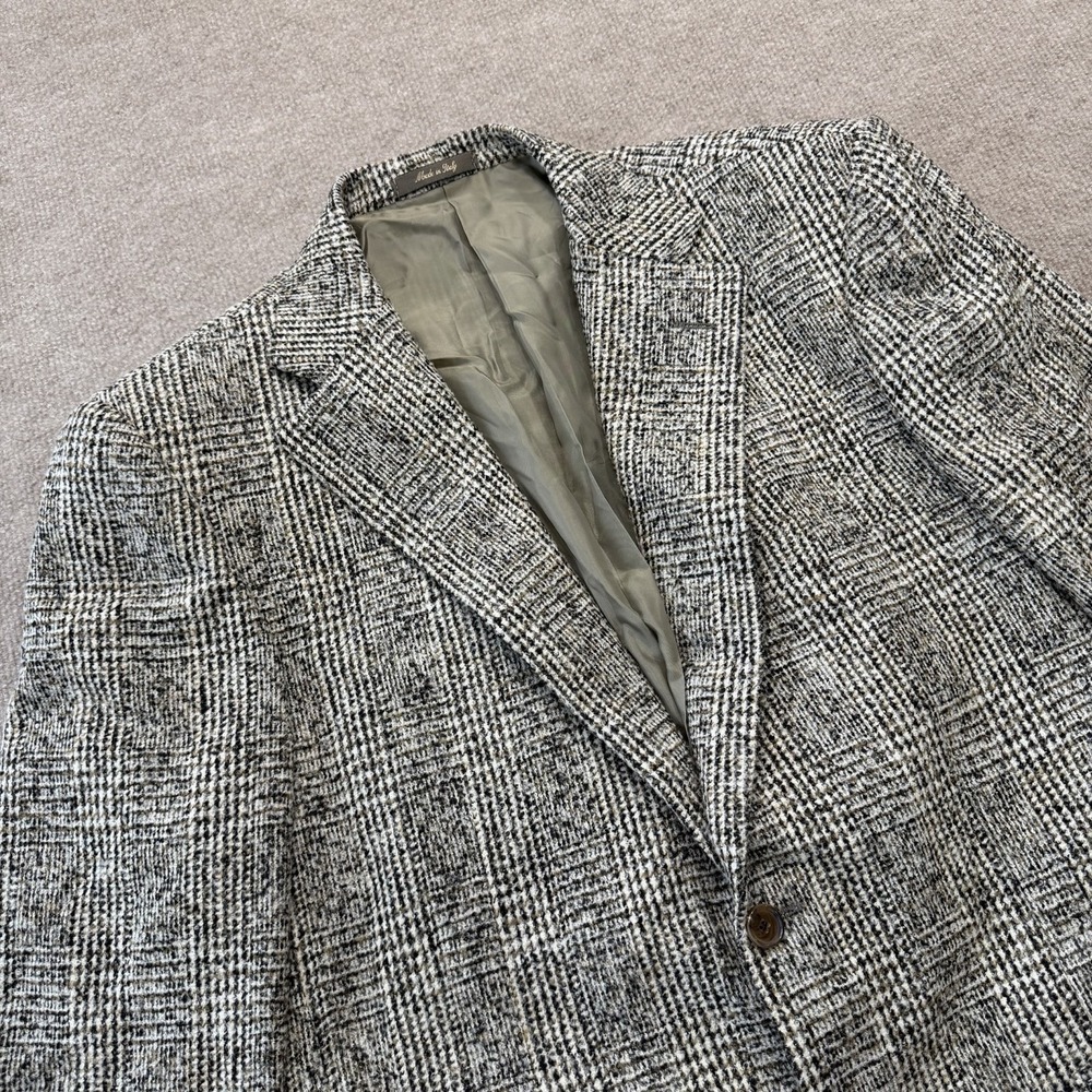 Baldessarini Tweed White Black‎ Brown Lined Wool Blazer Glen Plaid 48 Italy